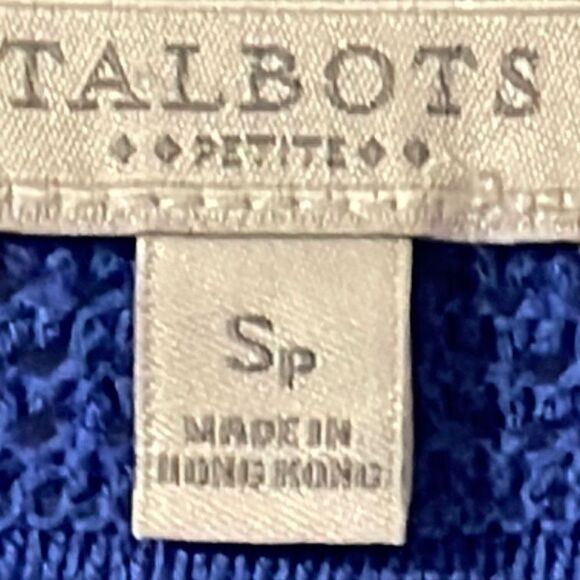 Talbots blue 100% cotton open stitch sweater bracelet sleeves Small Petite - Picture 9 of 10